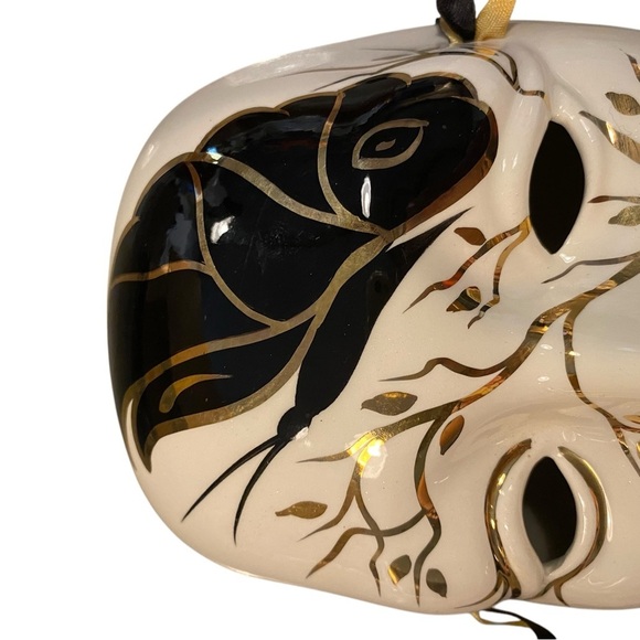 Vintage 80s 90s venetian handmade ceramic gold black white butterfly mask Decor - Picture 6 of 9